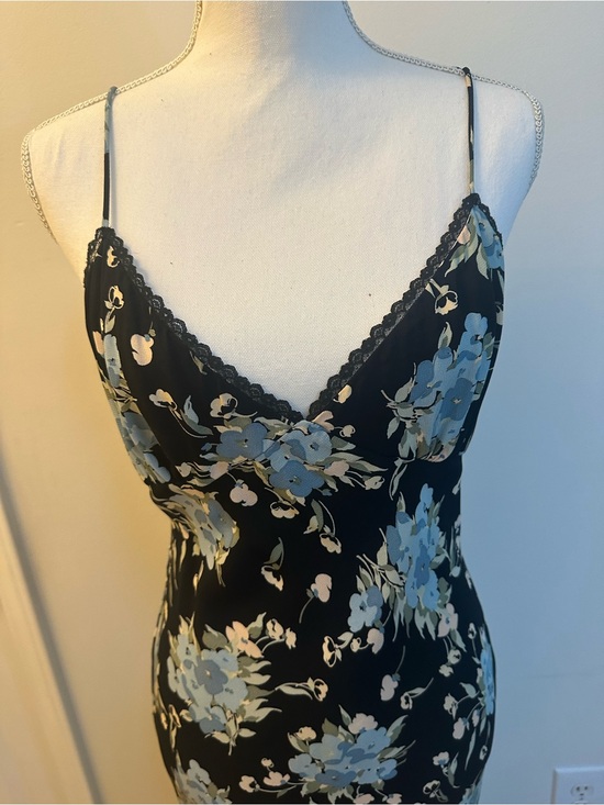 Betsey Johnson Dresses & Skirts - Betsey Johnson Black Slip Dress with Blue and Cream Floral Print
